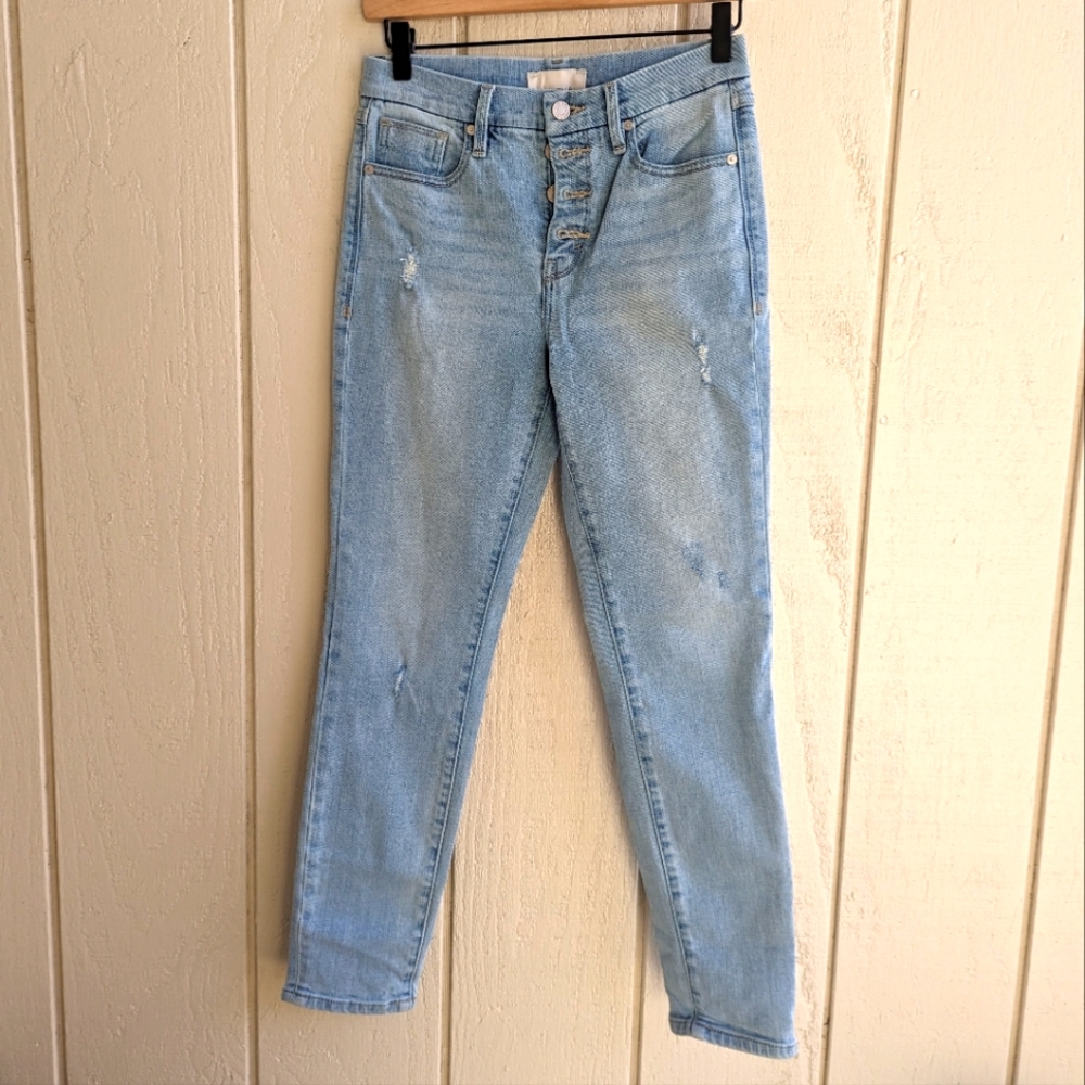 Habitual Eliza Skinny Jeans Womens Distressed Light Blue Denim Button Fly